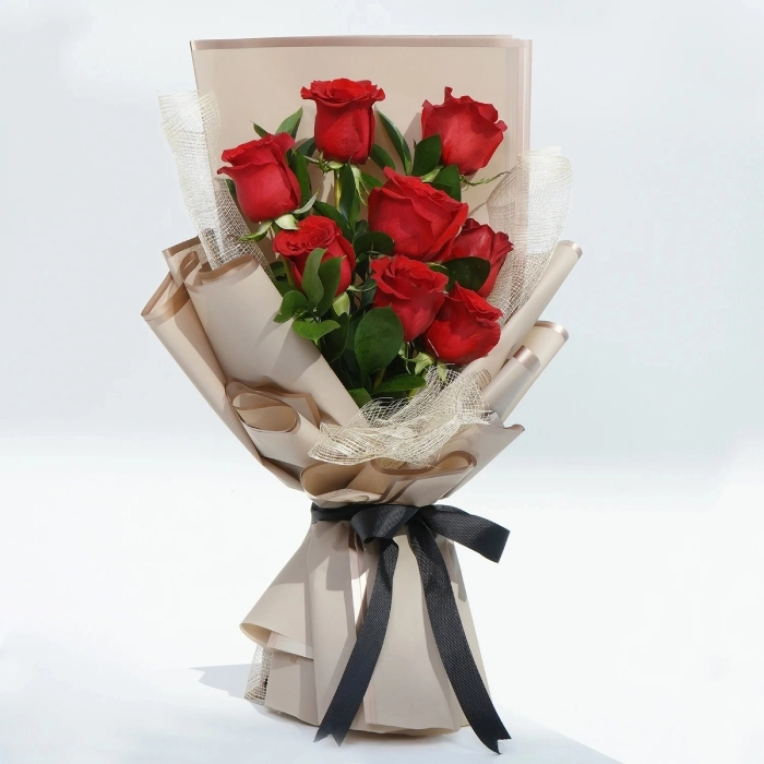 Love's Velvet Touch - 8 red roses bouquet