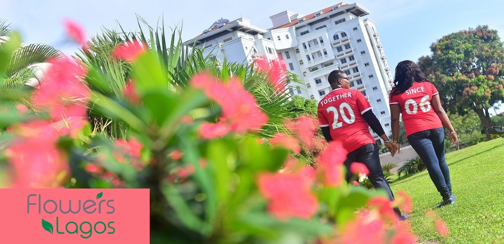 Romantic couple with flowers